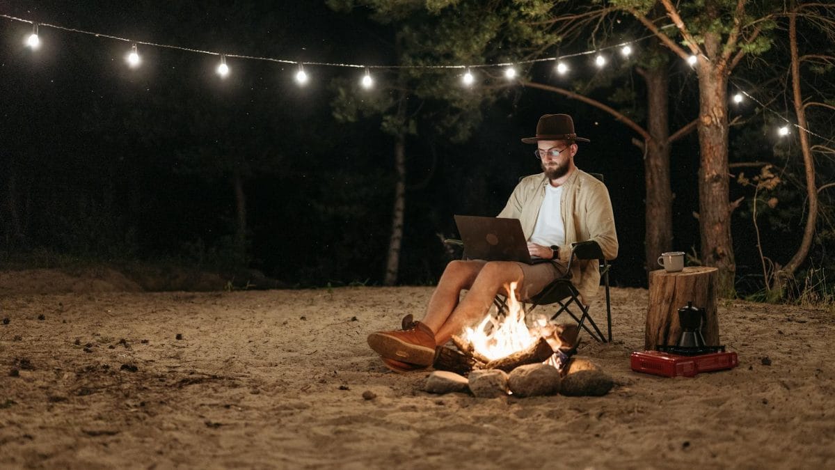 a male freelancer working during his vacation